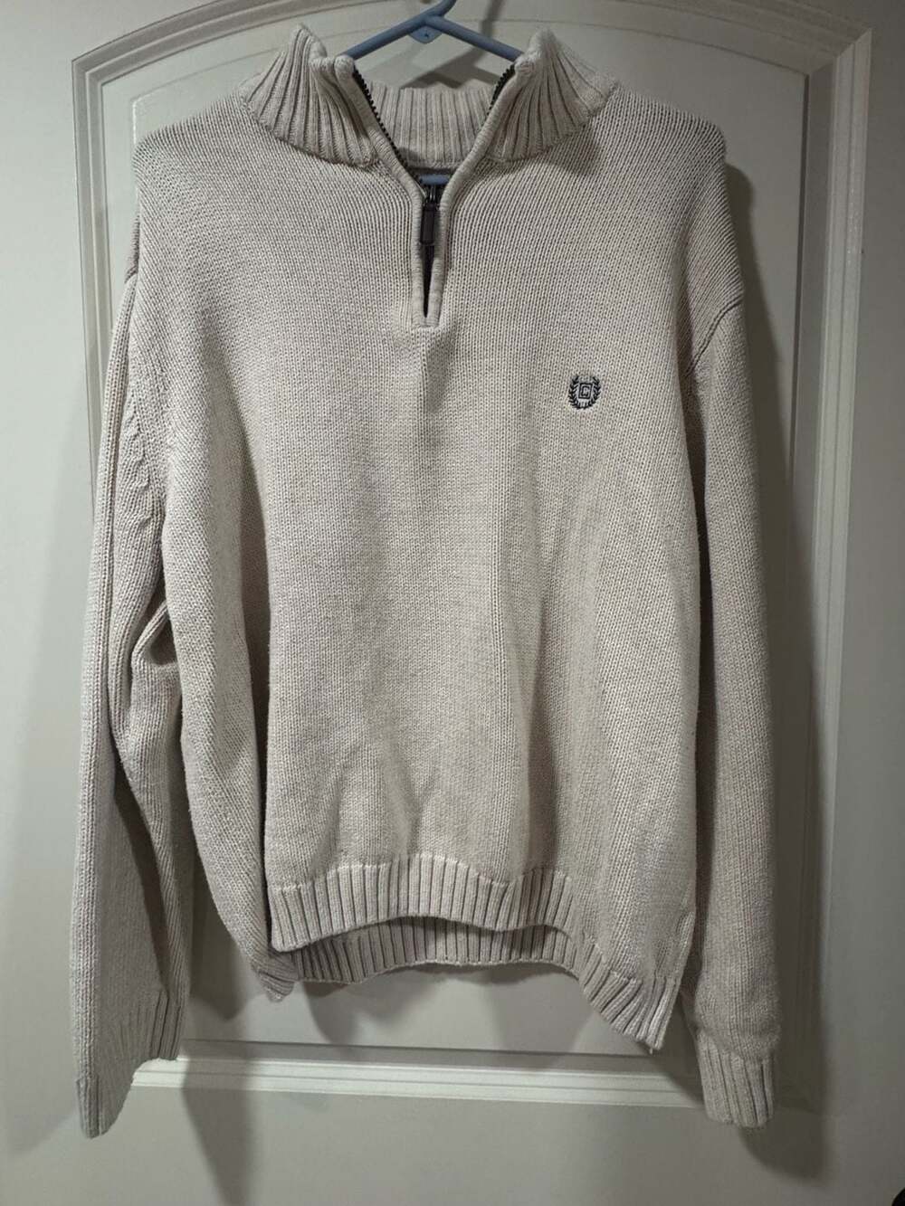 Chaps Quarter Zip Cotton Sweater XL Beige Old Money Coastal Grandfather